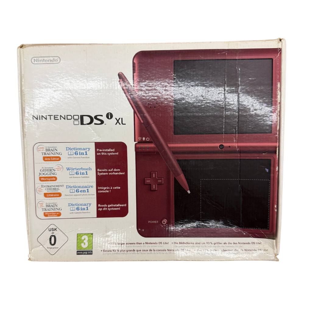 Nintendo DSi XL rouge – Boîte complète avec chargeur, stylet et jeu