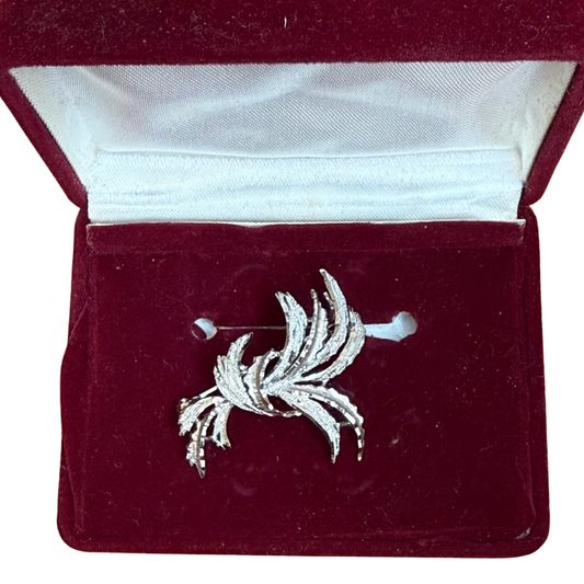 Broche vintage feuille argentée