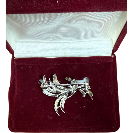 Broche vintage feuille argentée