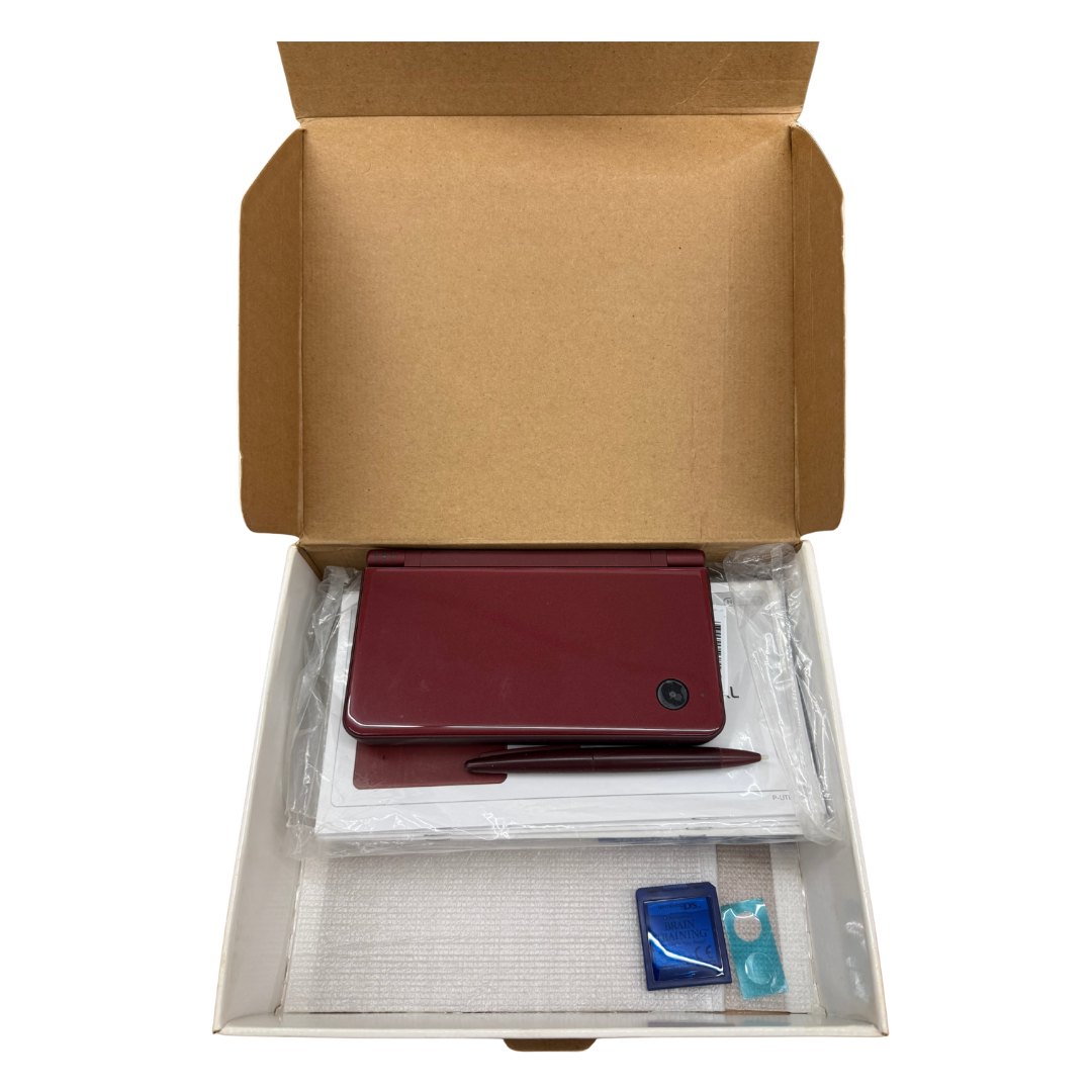 Nintendo DSi XL rouge – Boîte complète avec chargeur, stylet et jeu